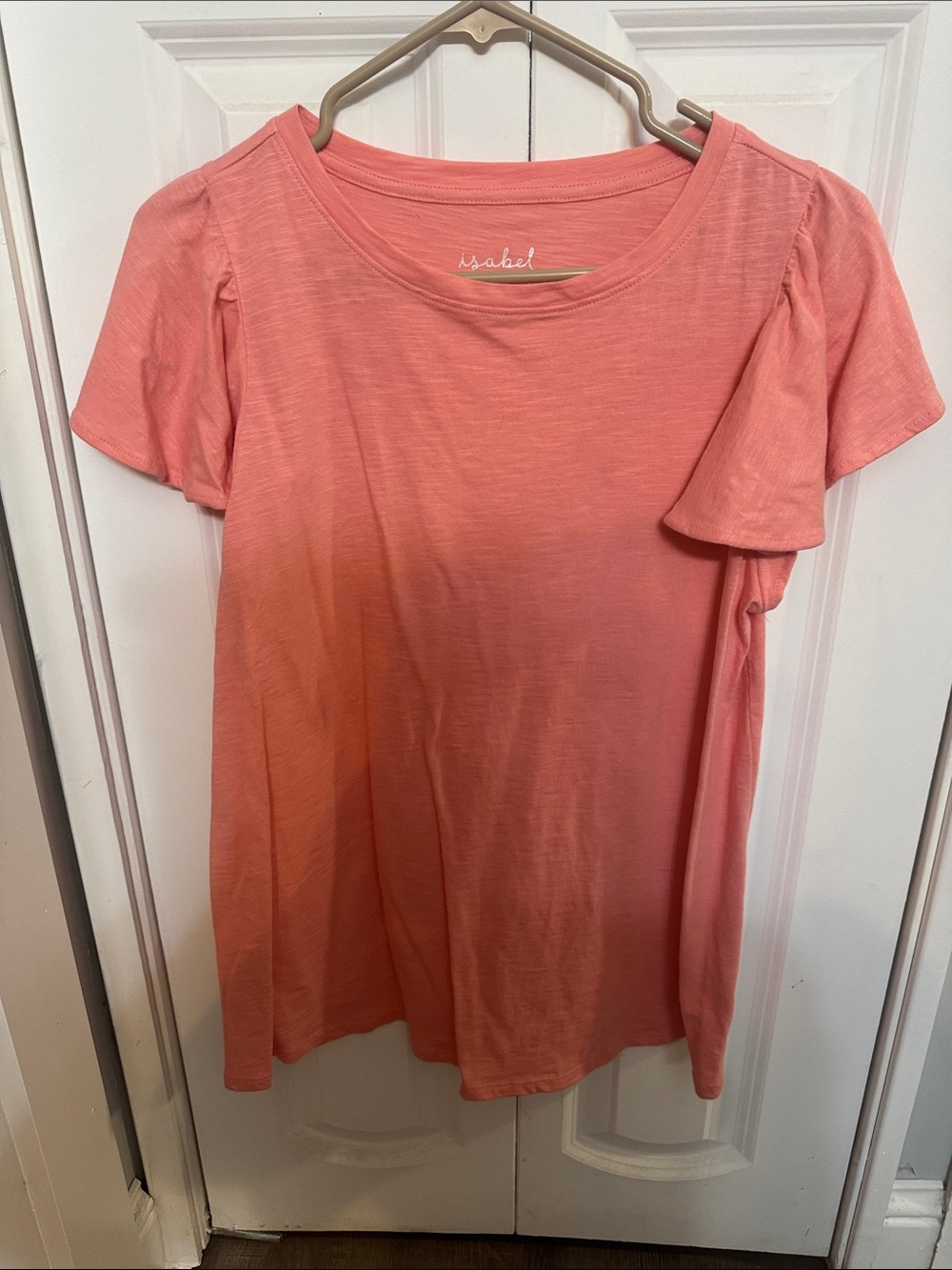 Ingrid & Isabel Coral Scoop Neck Flutter Sleeve Top